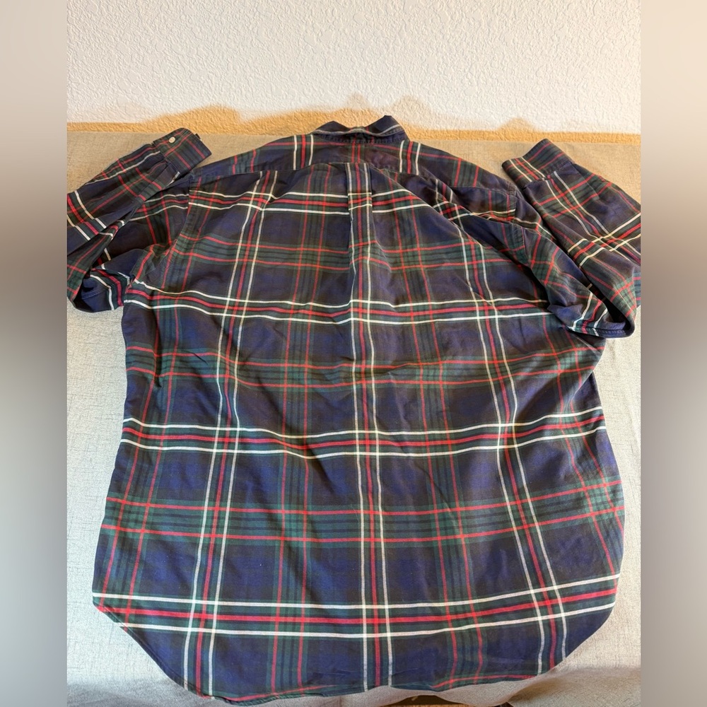 VTG Ralph Lauren BIG SHIRT Men L Navy Green Red Plaid Button Down 100% Cotton - Picture 9 of 15